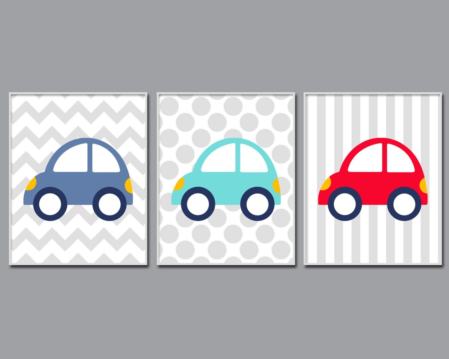 Car Nursery Wall Art Print Blue and Red Cars Baby Art Print