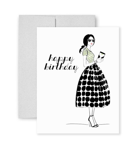 Lux Birthday Greeting Card Fashion Illustration by THEAGSTUDIO