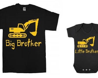 Big Brother Little Brother shirt and baby bodysuit combo SET of two with Digger / construction theme brother shirts / siblings
