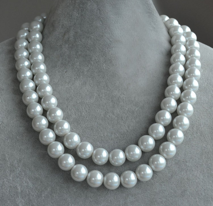 12mm glass pearl necklacetwo strand 18 inch by glasspearlstore