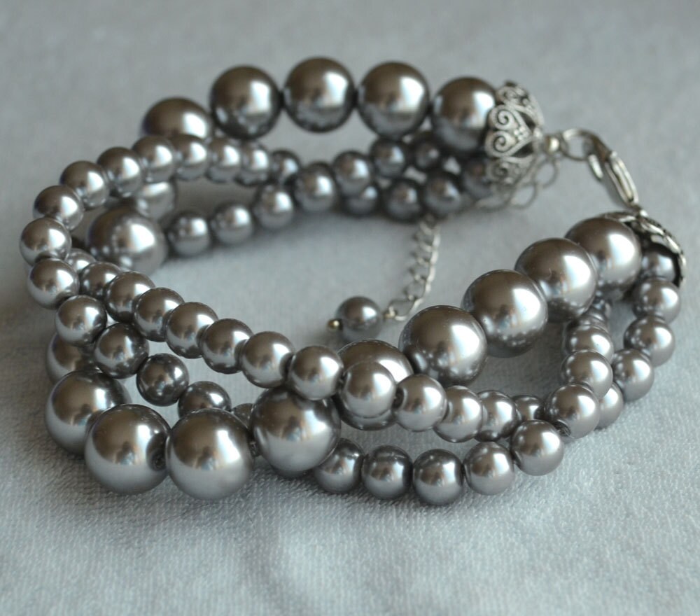 gray pearl bracelet triple strand gray pearl braceletwedding