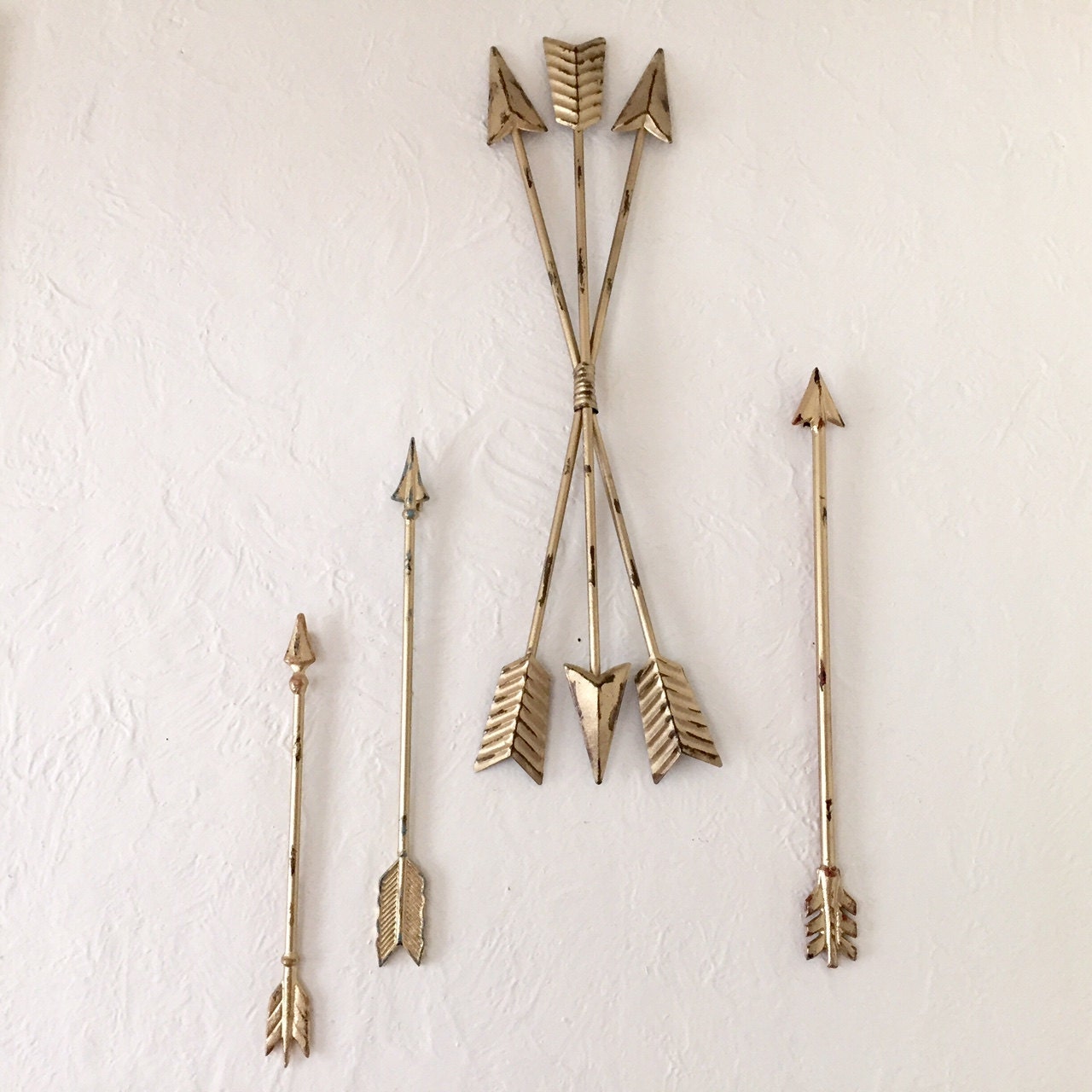 Arrows wall decor 31 inch Tribal decor metal Gold set of