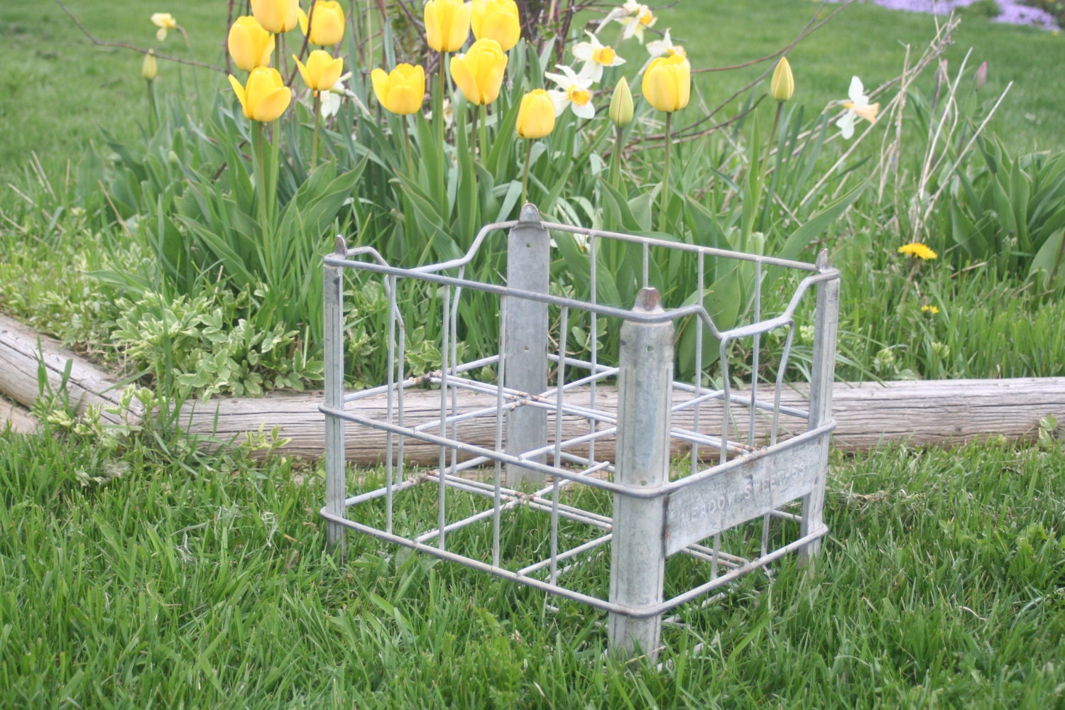 Vintage Wire Milk Crate, Industrial Metal Milk Crate, Shabby Chic Decor, Storage Box, Wire