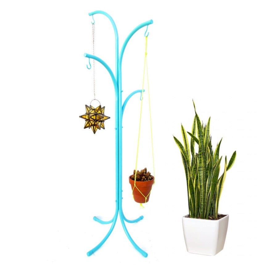 Turquoise Metal Free Standing 4Arm Hanging Plant Stand