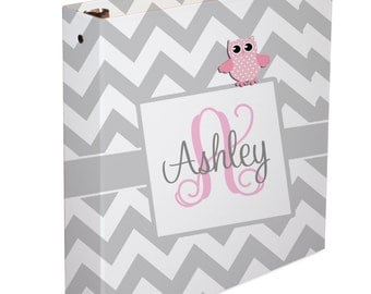 Custom Baby Memory Book - Baby Book - 3 ring Binder - Baby Book Girl - Baby Book Boy - Chevron Owl