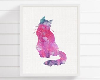 Cat Wall Decor purple cat cat wall decor watercolor cat cat art print cat Cat Wall Decor purple cat cat wall decor watercolor cat cat art print cat