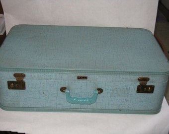 Vintage luraline fifth avenue suitcase turquoise blue hard case mid century modern luggage
