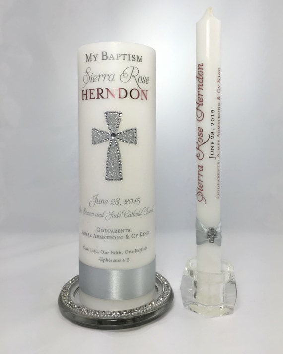 Personalized Baptism Candle Set Custom Sacrament Candle 3253