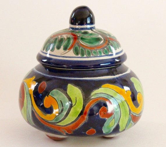 Mexican Folk Art Pottery Jar with Lid Mexican Red Clay