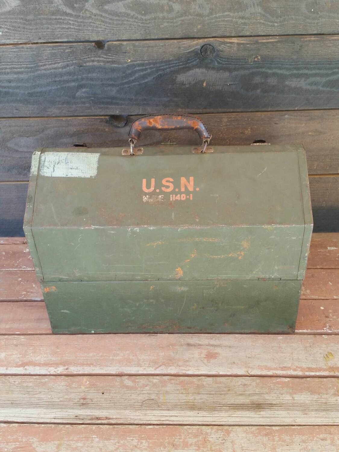 Kennedy Tool Box, US Navy Steel Chest, Military Green Storage Box