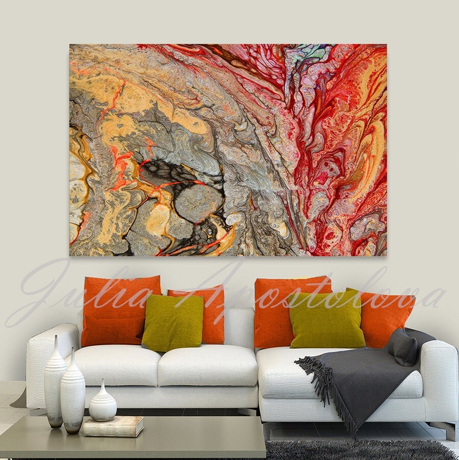 Print on Canvas Abstract Painting Red and Gold Colorful