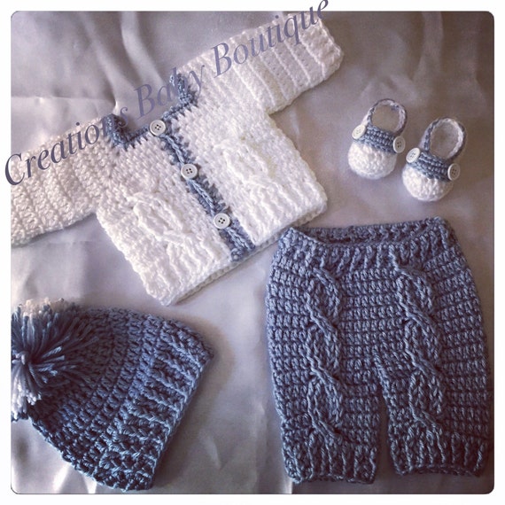 Baby boy sweater pants set handmade crochet by Creations23baby