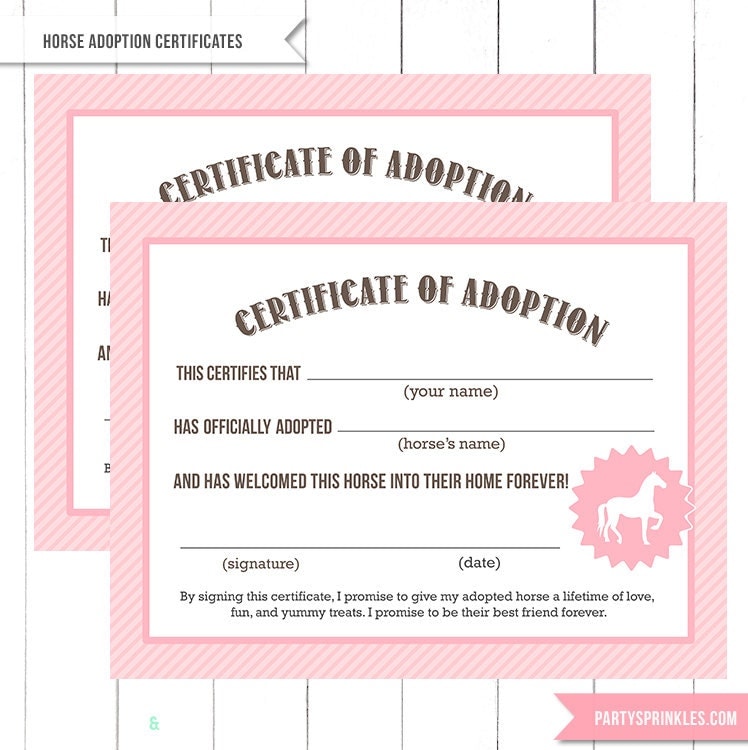 Pink Vintage Horse Pony Party Adoption Certificate Printable