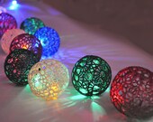 Party lighting, Bedroom Decor lamps, Fairy Lights, String Lights, Christmas lights, 20 Lace Crocheted  colrful balls , garland light
