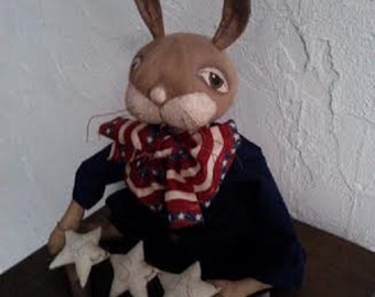Primitive Folk Art Bunny Rabbit Doll - Patriotic