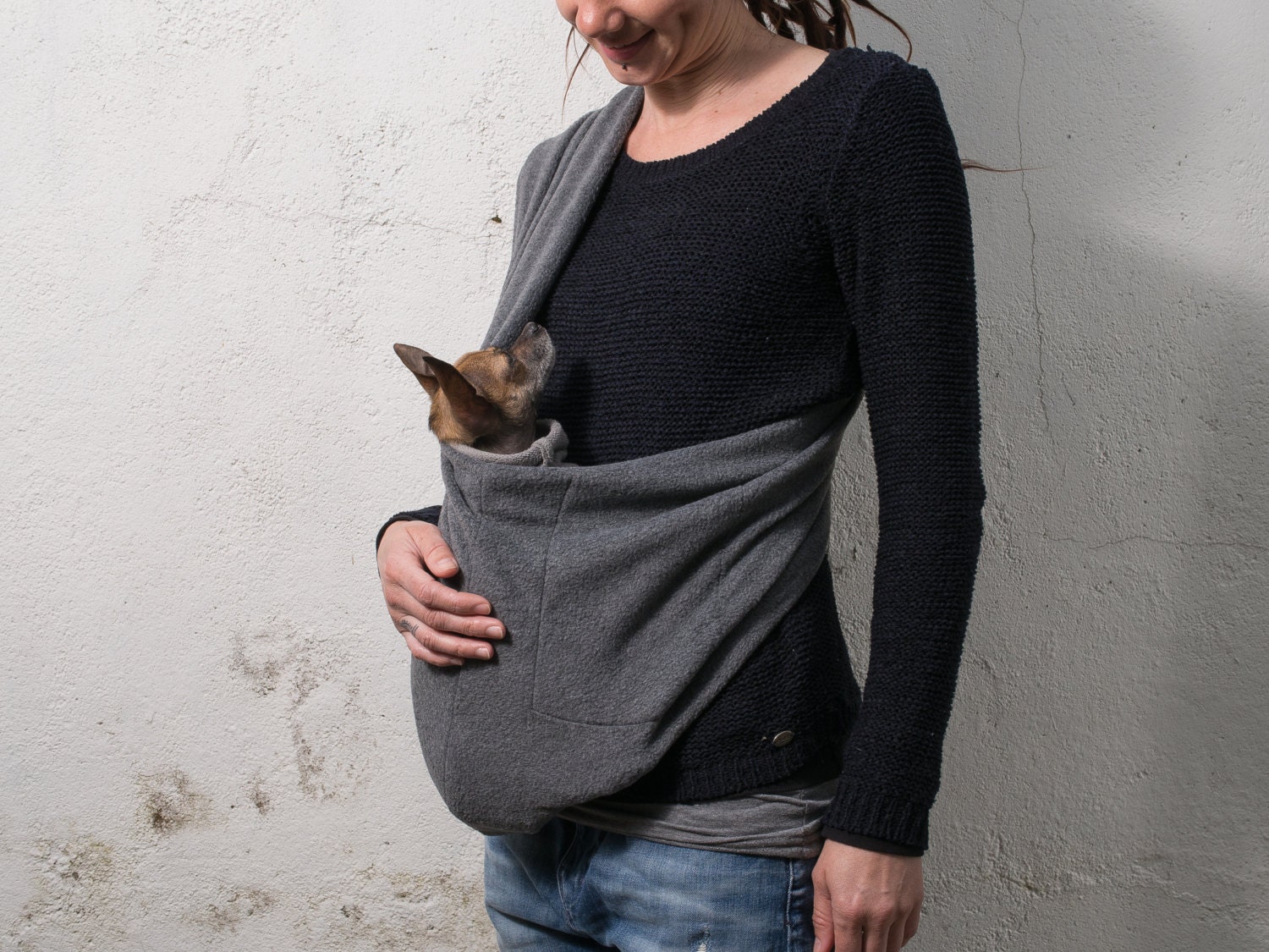 Dog sling carrier LARGE grey dog bag pet carrier