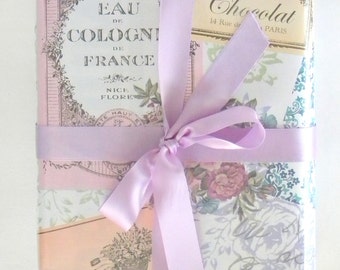 Vintage Paris Themed Feminine Wrapping Paper 10 ft Roll with a Pearl Finish, Spring Floral Gift Wrap, Wedding Gift Wrap, Wedding Shower Wrap