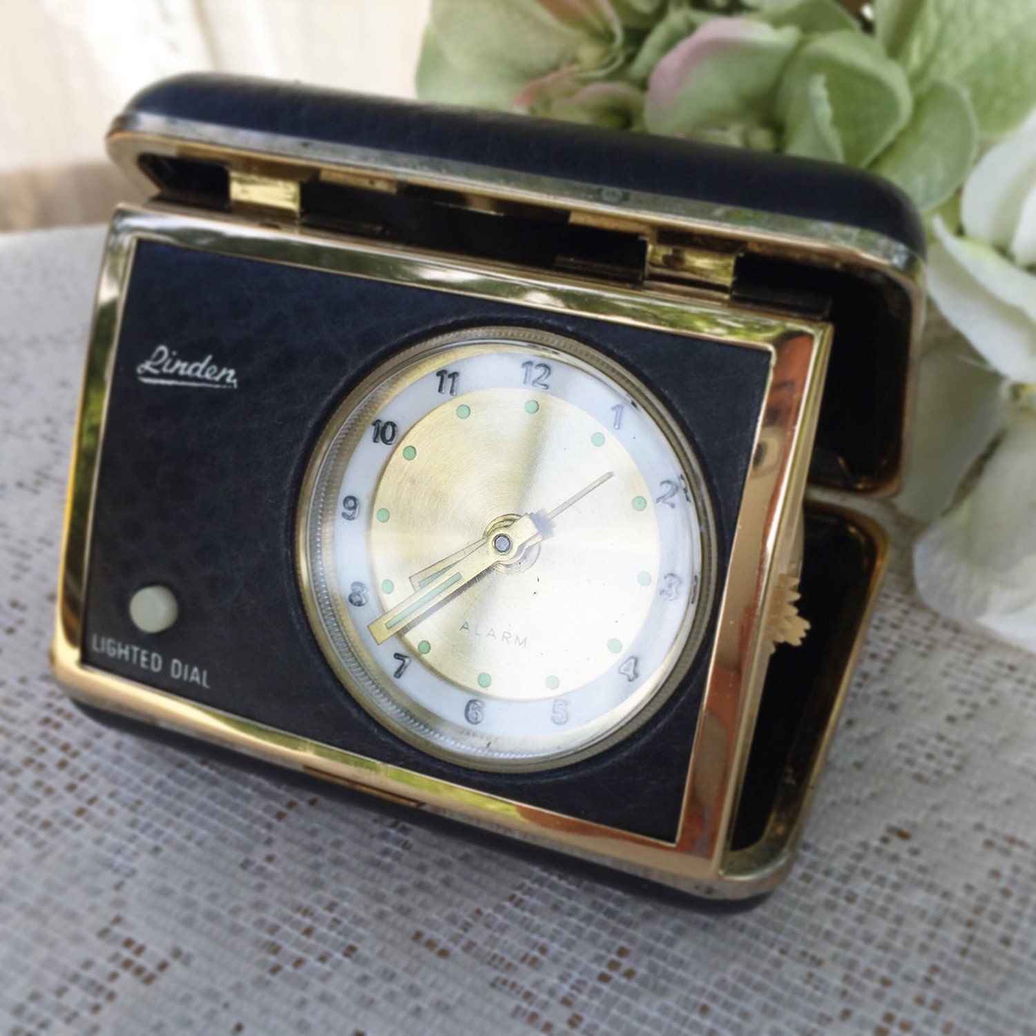 Vintage Linden Travel Alarm Clock WORKS Black hard case