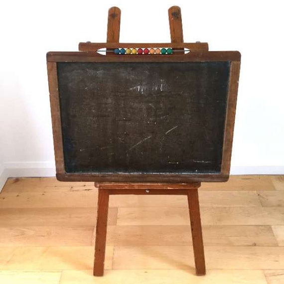 Vintage Wooden Chalkboard Easel with Abacus by PickleKids on Etsy