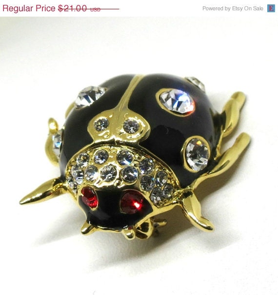 Vintage Lady Bug Brooch Gold Tone Black Enamel And By Mydellawear 9906