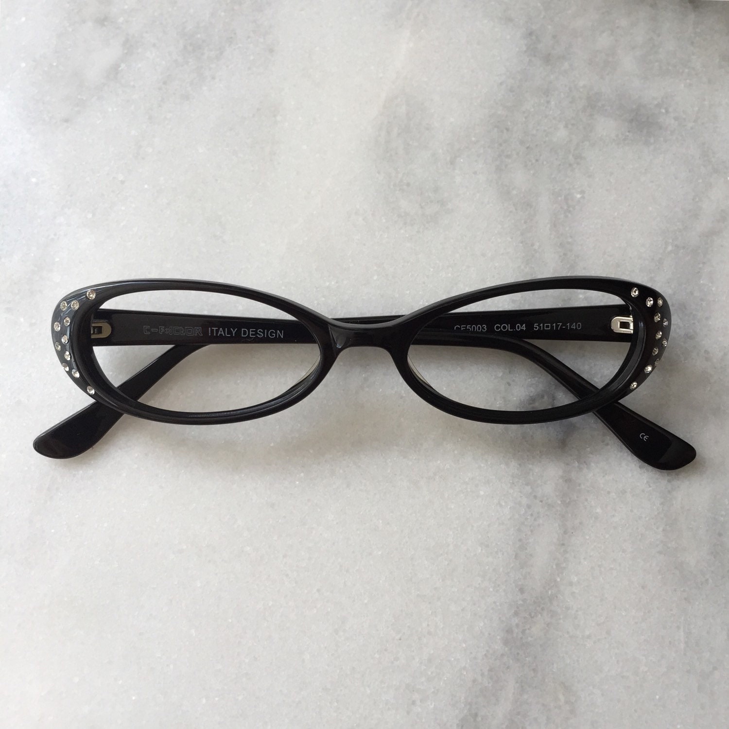 Black oval reading glasses with rhinestones Women's by LookEyewear