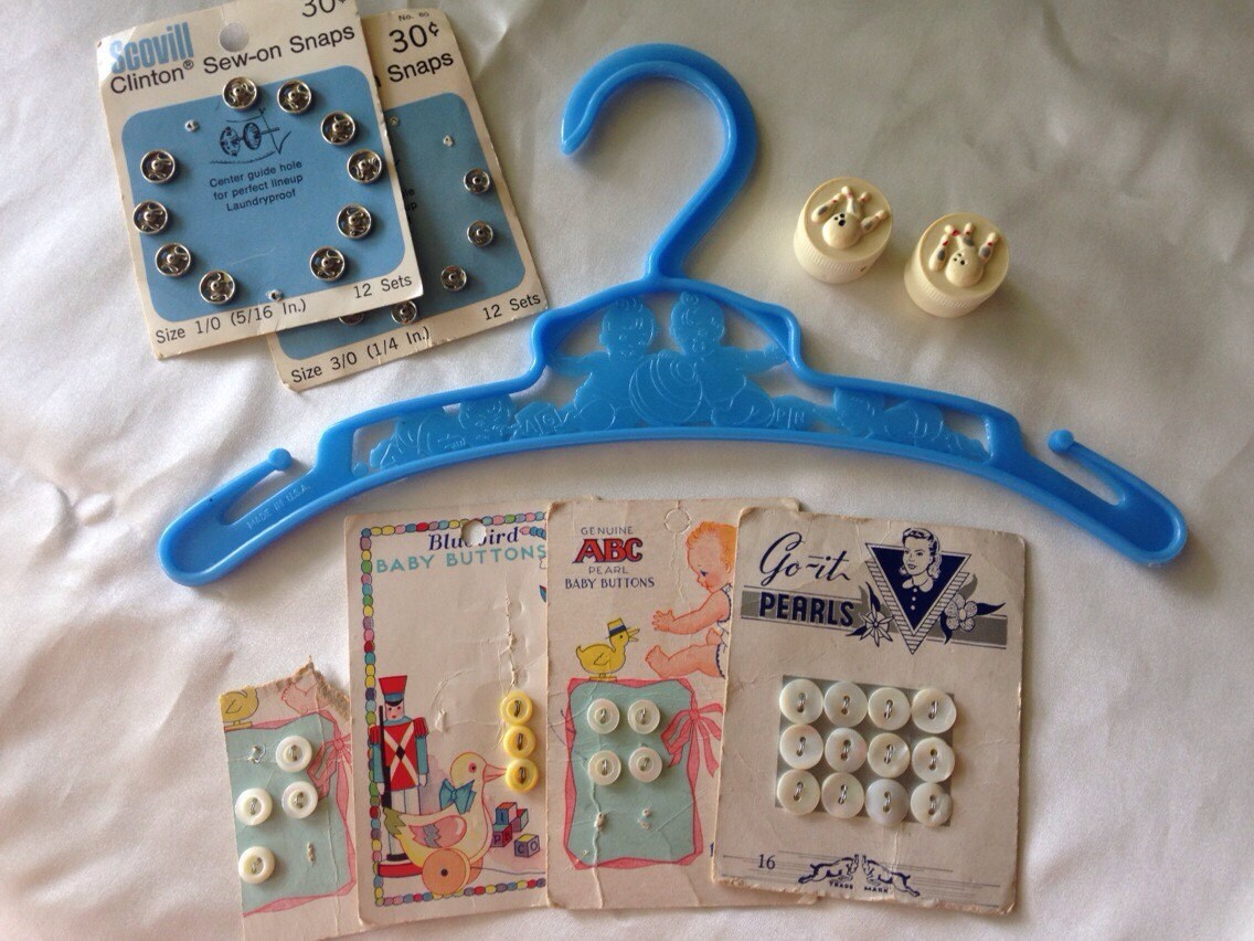 Collection of Vintage Baby Items Clothes hanger button