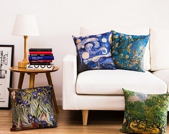 Lovely Pillow cases Van Gogh oil painting theme Starry night/Iris/almond blossom/the olive trees