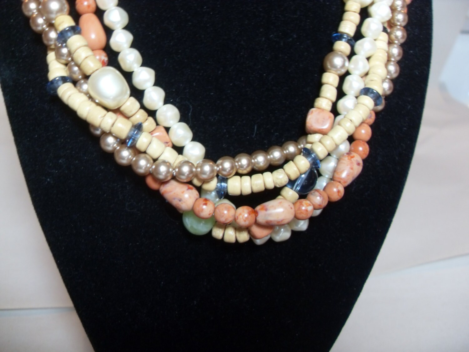 Liz Claiborne multi strand necklace faux pearl wood beads