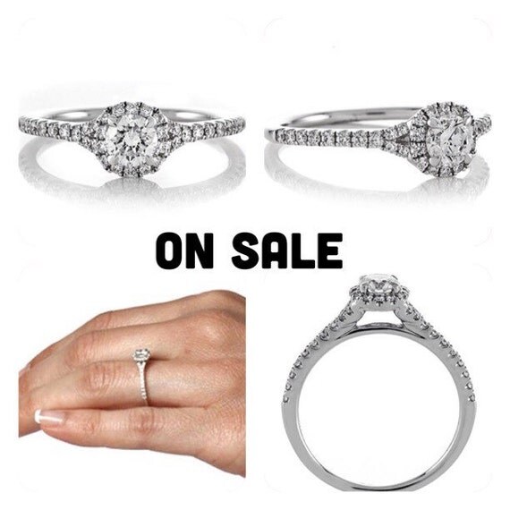ON SALE Engagement Ring Diamond Halo by PristineCustomRings