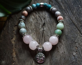 The Beloved - Heart Chakra bracelet - Rose Quartz, Amazonite and Rhodonite Healing crystals and stones - Valentines Day Gift
