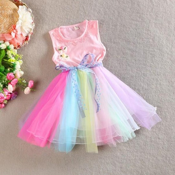 Pink Rainbow Dress Girl - Toddler Dress - Sun Dress - Tulle Dress ...