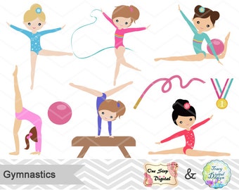 Gymnastics Digital Clipart, Digital Girls Gymnastics Clip Art, Gymnastic Girl Clip Art, Digital Gymnast Girl Clipart, 00192