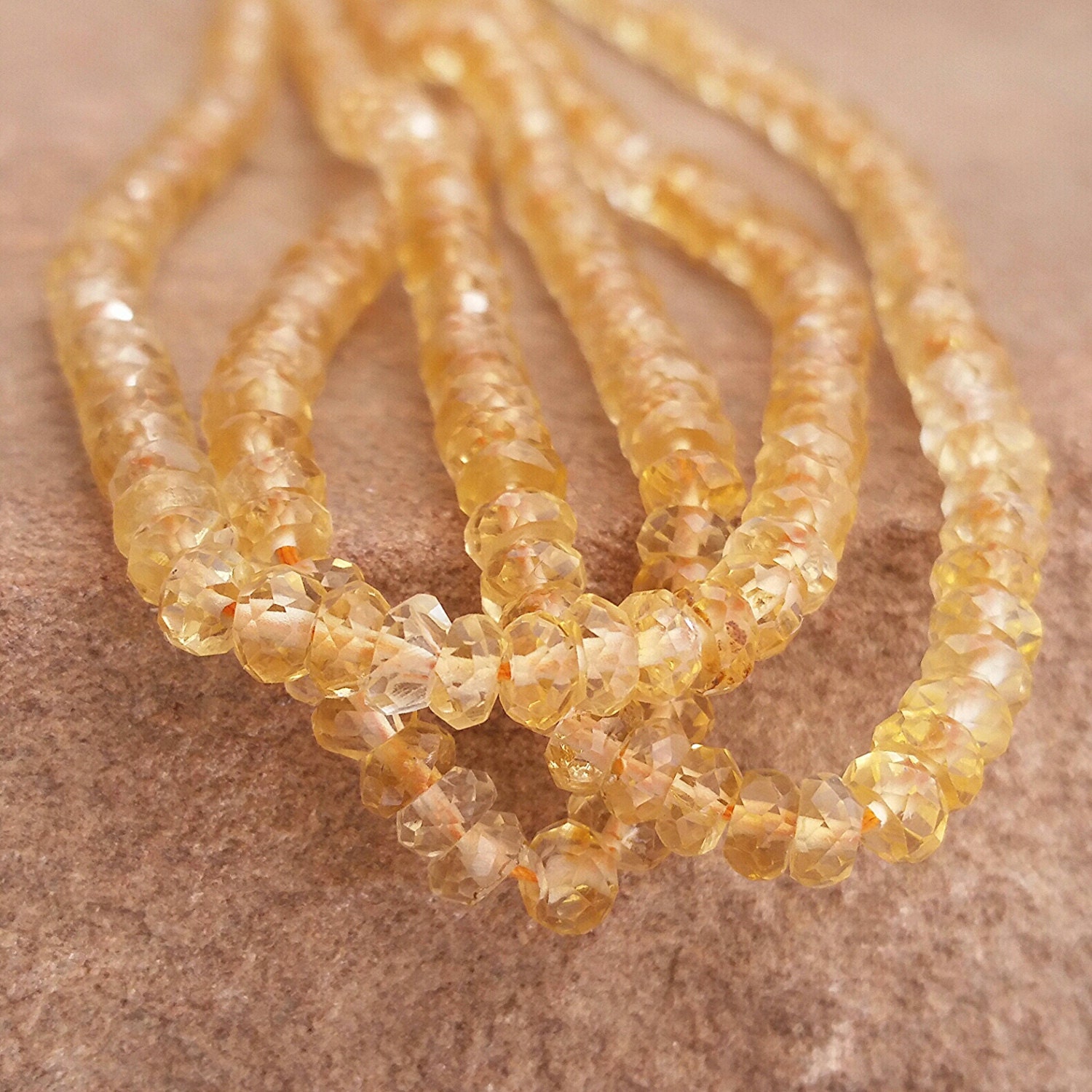 AAA Quality Natural Citrine Rondelle Faceted Beads Strand, 3-4mm, 13 Inch String - Jewelry Making Supplies