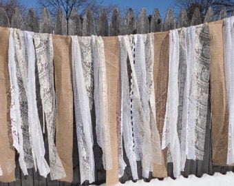 6ft OR 9ft Burlap and Lace Banner Burlap and Lace Bridal Shower Burlap and Lace Wedding Decorations Vintage Wedding Garland