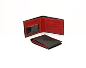 Men's Two-Tone Bifold Leather Wallet - Black & Red