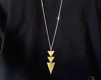 Gold Triangle Long Necklace - Geometric Gold Plated Long Chain Necklace - Summer Style Womens Gift
