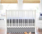 Navy Chevron Twill Baby Bedding | Baby Boy Bedding