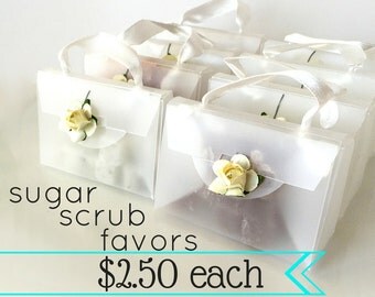 Bridal Shower Favors - Sugar Scrubs - 2.50 each - Unique Bridal Shower Favors - Frosted Purses with Ivory Paper Rose - Mini Sugar Scrubs