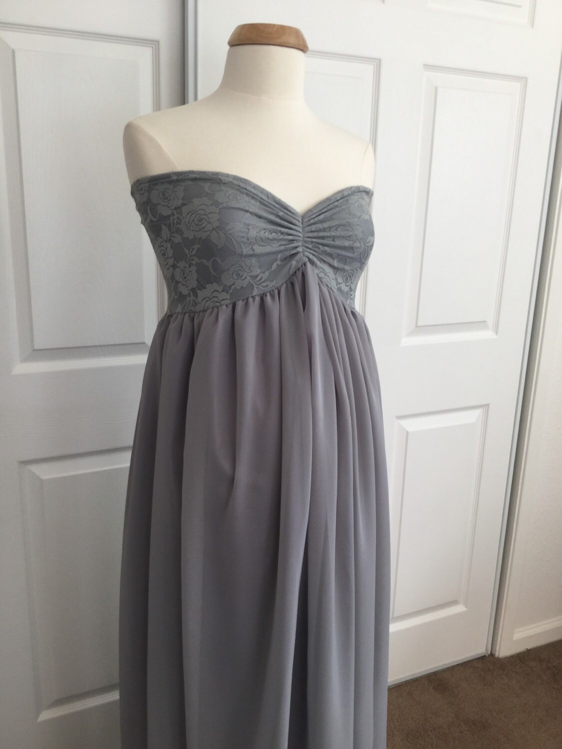 Gray Closed Chiffon Lace Maternity Gown Chiffon Gown Maternity