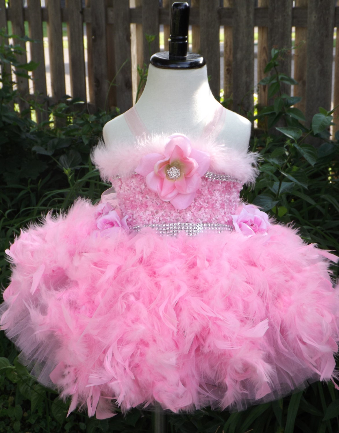Pink feather Tutu dress flower girlpageant
