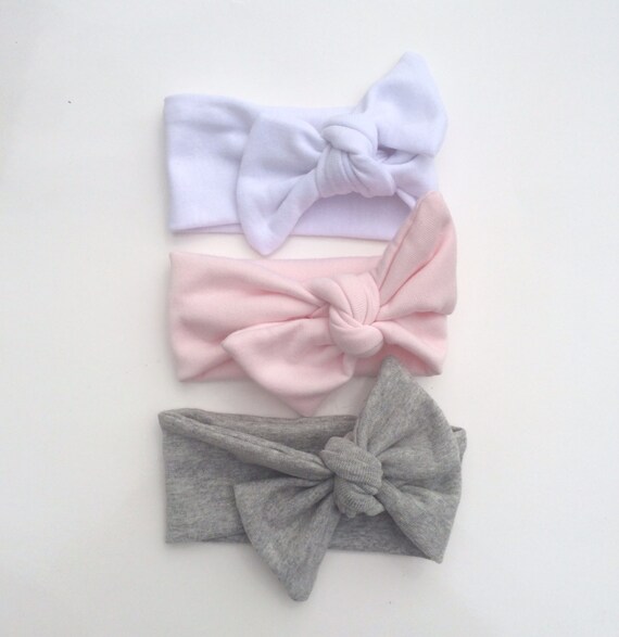Items similar to Baby Headwraps Set of 3, Pink Headwrap, Grey, Top Knot