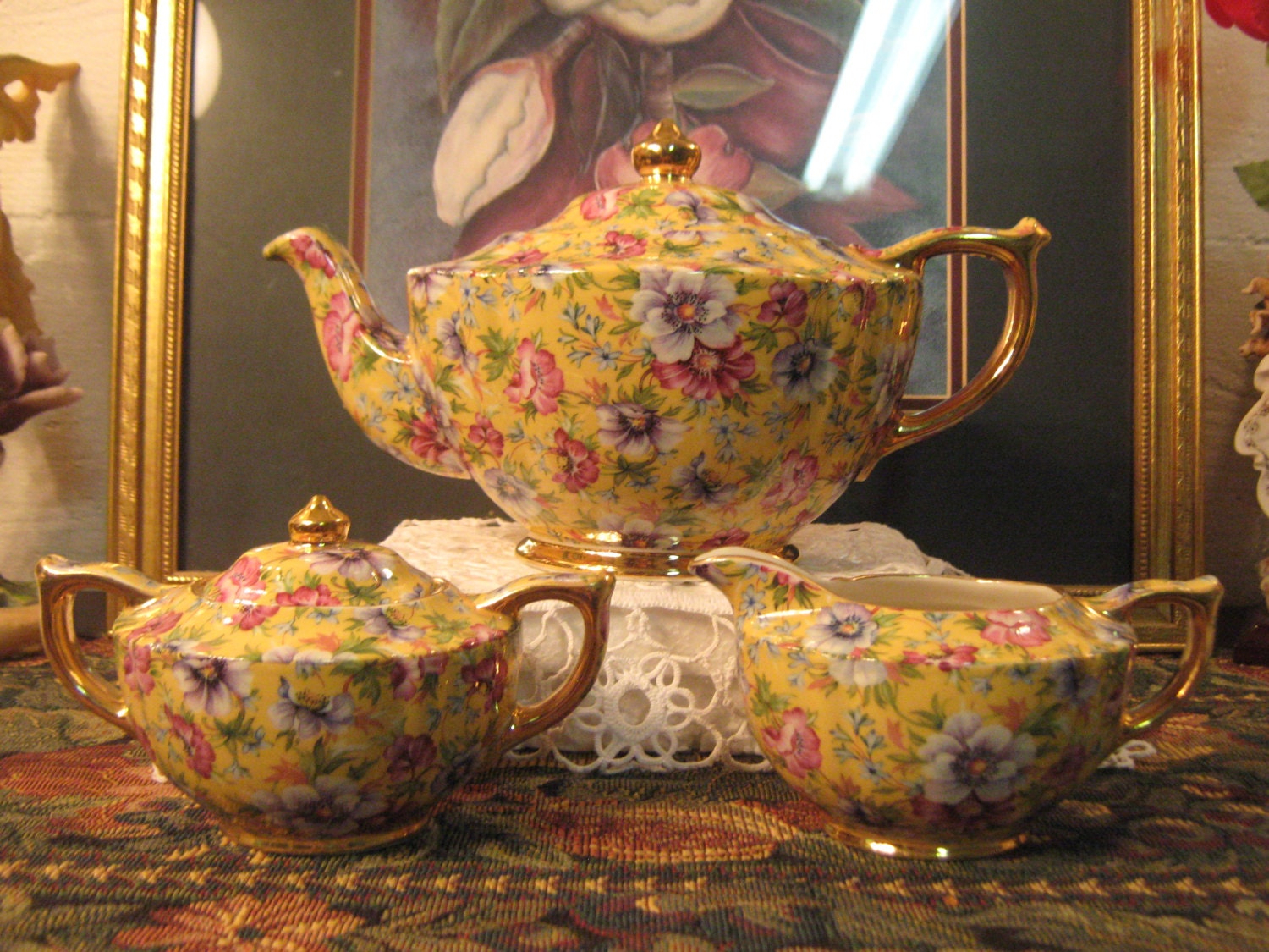 Sadler Chintz Sophie Teapot Sugar Bowl & by alilacollections