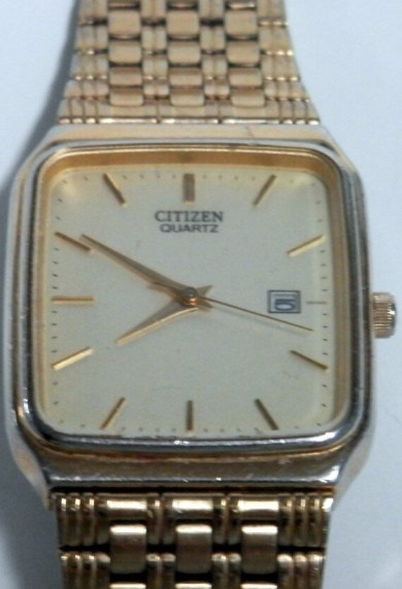 Items similar to Citizens Mens Wrist Watch Square Face Goldtone Metal