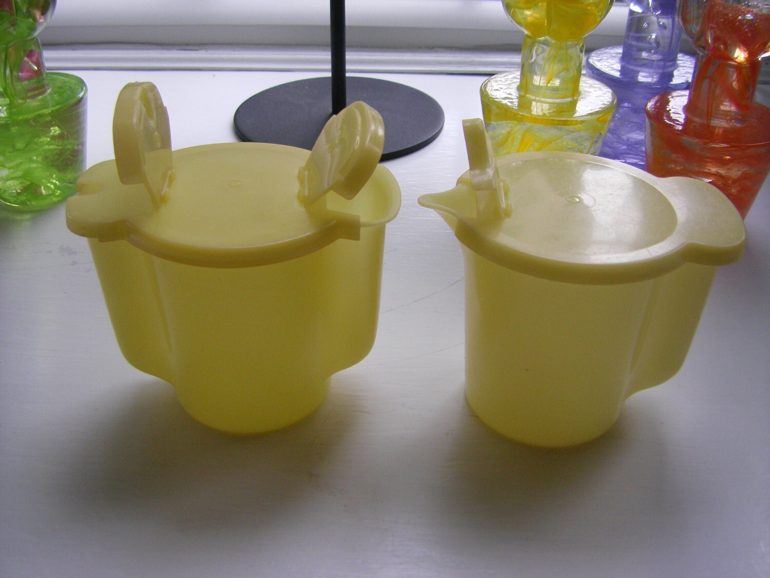 Vintage Yellow Tupperware Sugar Bowl and Creamer Haute Juice