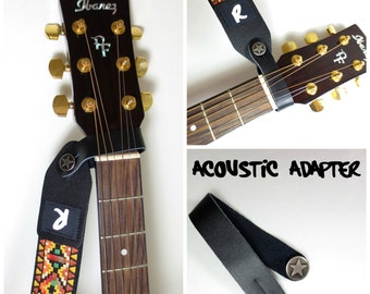 Acoustic Guitar Strap Leather Adapter - Button - Headstock Attachment - Black