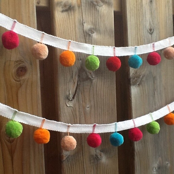 Pom pom trim multi coloured large pom pom 1 cotton by