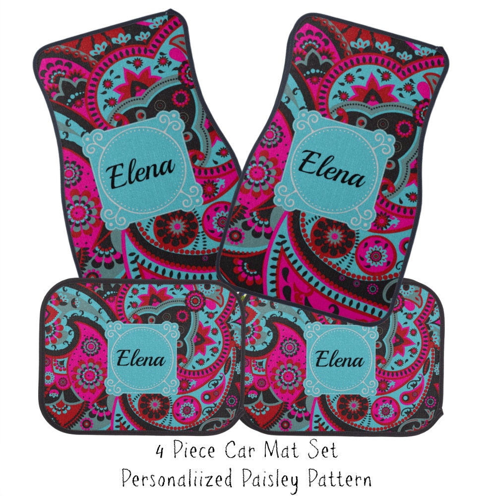 Custom Personalized Set of Car Floor Mats Your Name Paisley