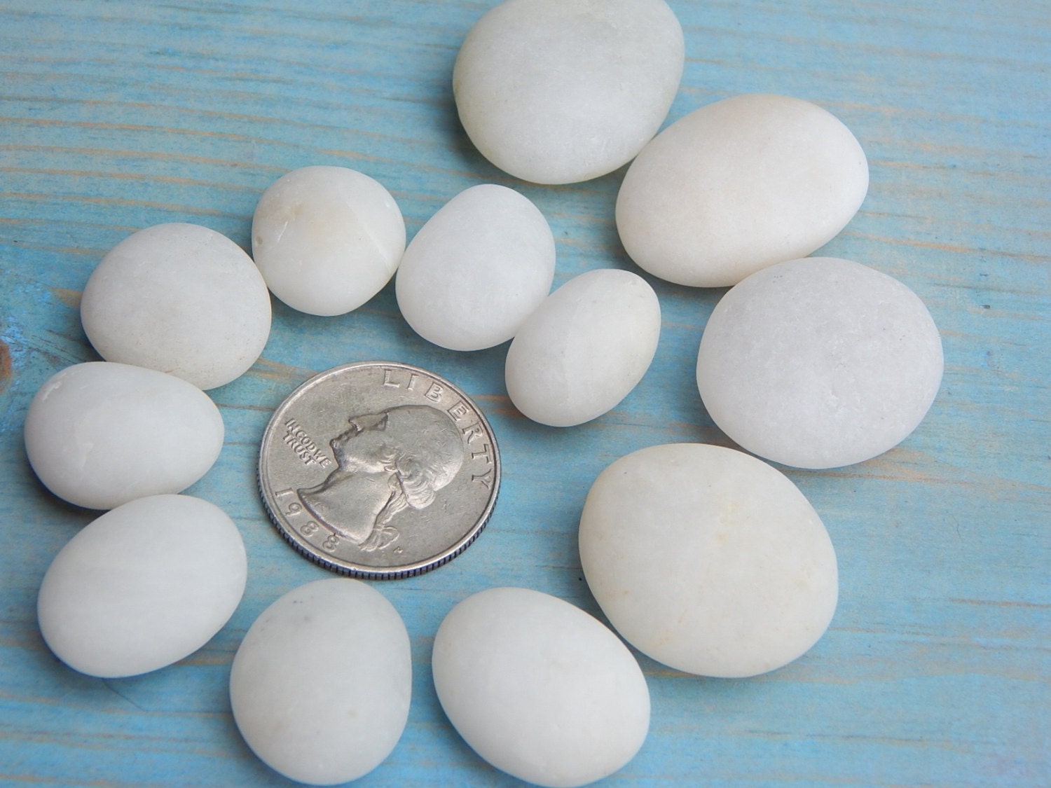 Maine Beach Stones 10 Smooth & Rounded White Quartz Stones