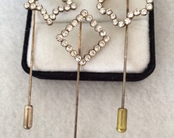Lovely Three Vintage Rhinestone Fun Hat Pin Stick Pin brooches