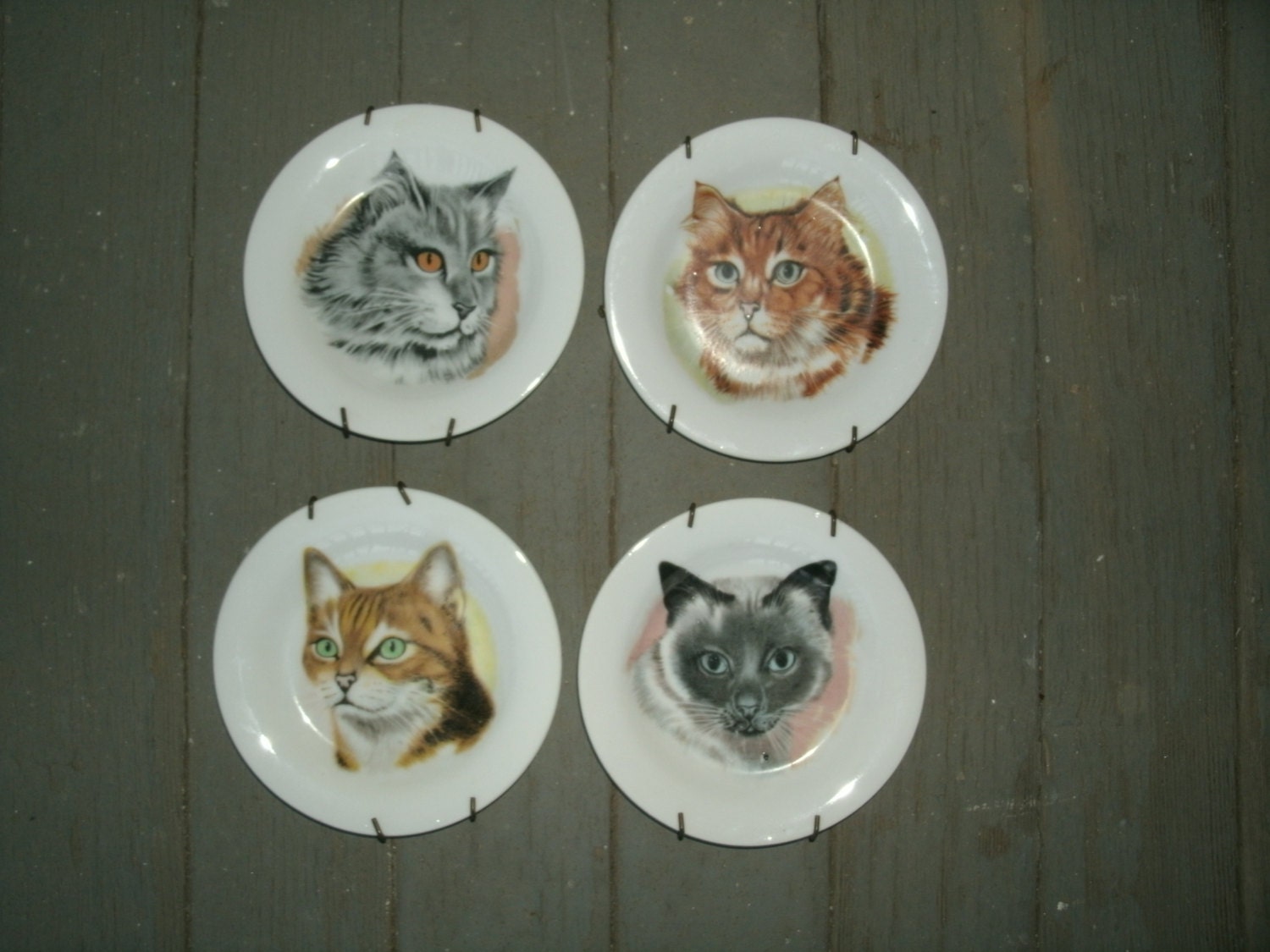 Set of 4 collectible vintage Cat Plates 1970s Cat Plate